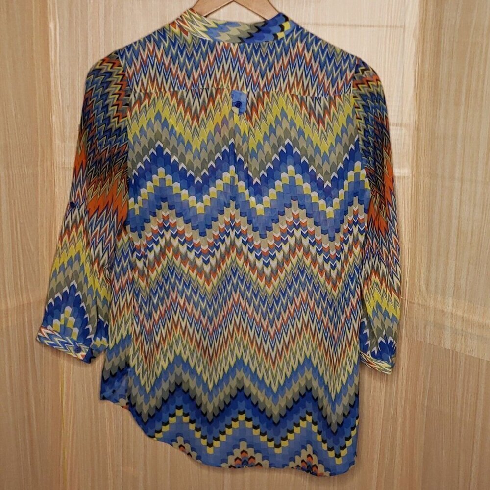 Tacera Multicolor Chevron Tunic Top - Picture 2 of 6